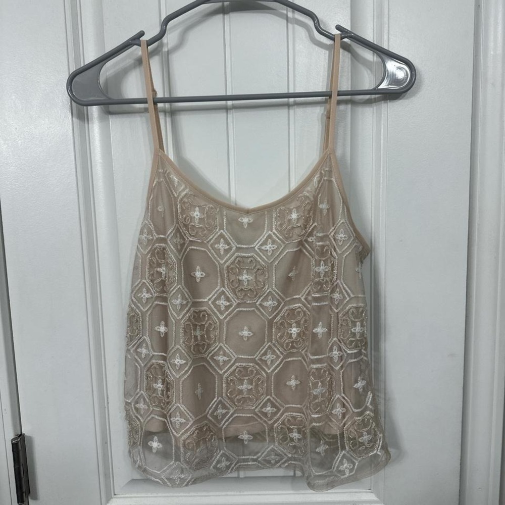 Sheer Nude Beaded Embroidered Cami Top Y2K Fairycore Lingerie Aesthetic. S